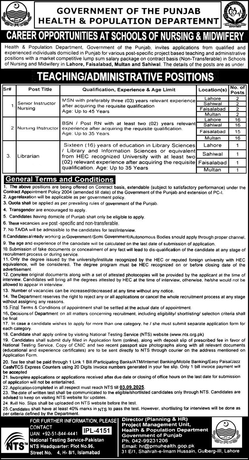 Jobs in Health & Population Department Islamabad
